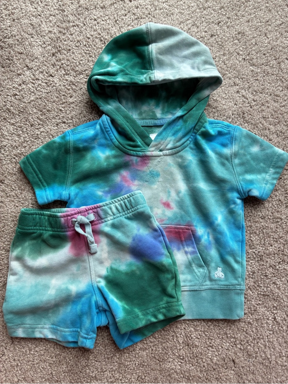 GAP Baby Tie-Dye Hooded Short Set in Aqua & Teal